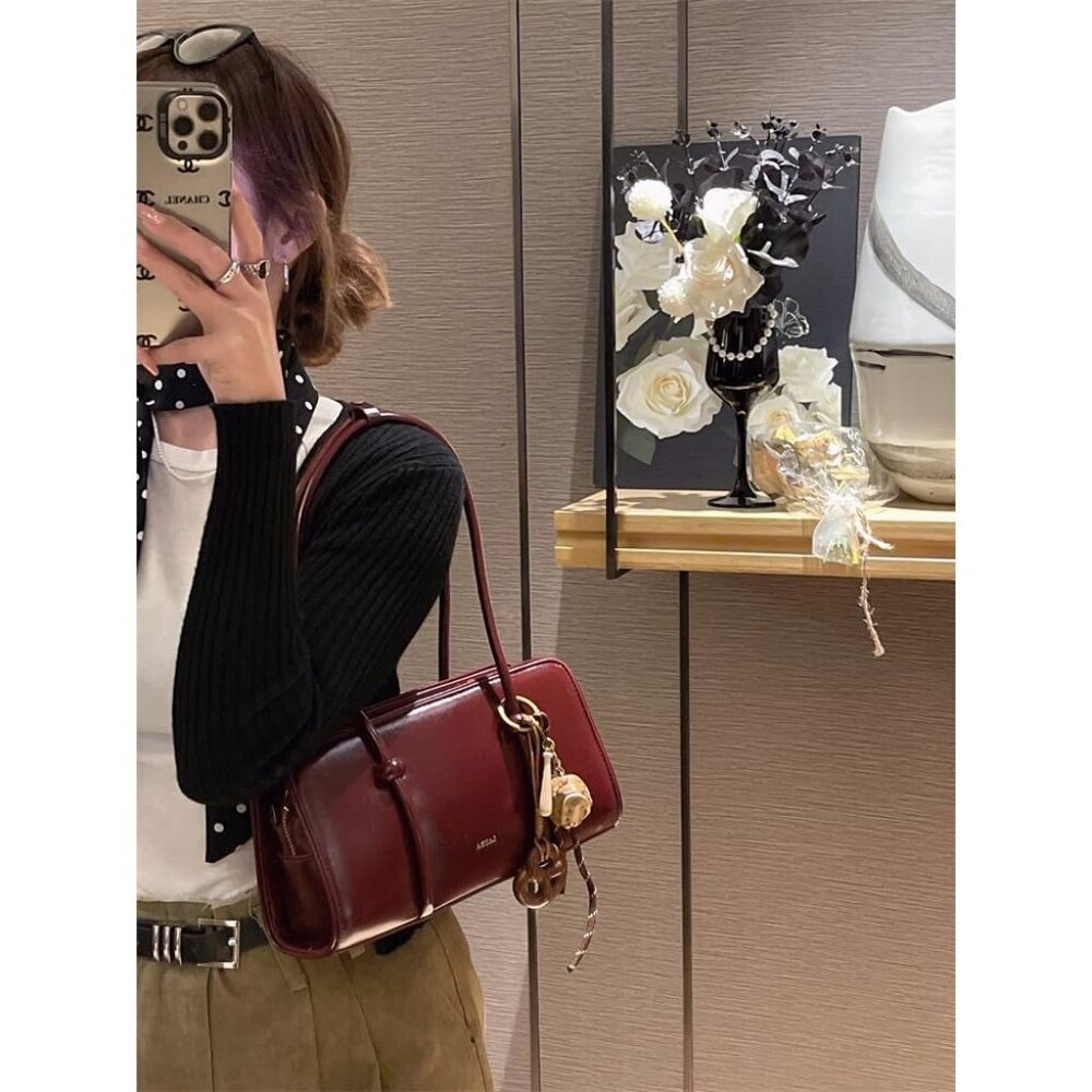 Women’s Burgundy Multi-Pocket Shoulder Bag Fashion Crossbody Top Handle Bag - Picture 6 of 9